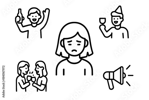 Emotional contrast of sadness and loneliness amidst loud social celebration