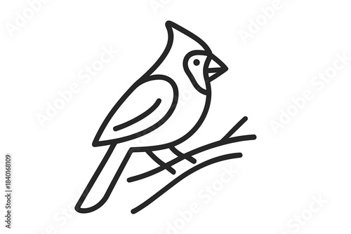 Minimalist black outline of a cardinal bird perched on a small tree branch