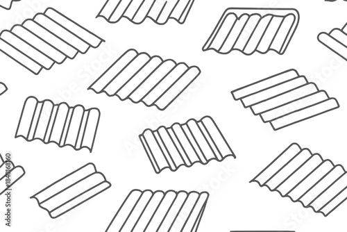 Seamless pattern of scattered corrugated roof tiles on white background