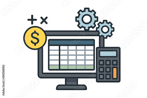 Financial data analysis and accounting process management on a computer screen setup