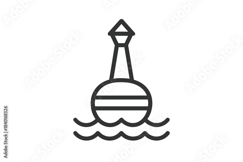 Marine navigation buoy floating on ocean waves outline symbol for maritime safety
