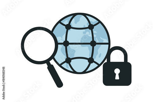 Magnifying glass searching global network data protection and security