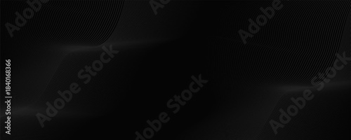 Black abstract background design. Modern wavy line pattern in monochrome colors. Premium stripe texture for banner, business backdrop.