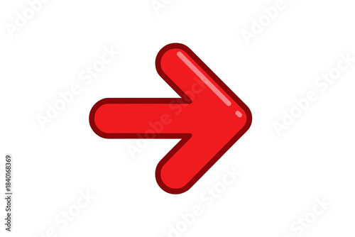 Bright red glossy arrow pointing right with rounded edges and thick outline