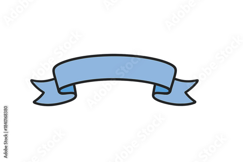 Simple light blue ribbon banner graphic element featuring thick black outline