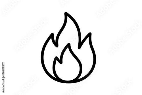 Minimalist black outline graphic depicting a burning fire flame or heat symbol