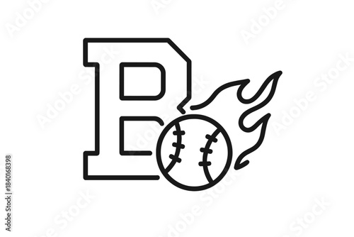 Monogram B initial combined with a flaming baseball outline for sports logo