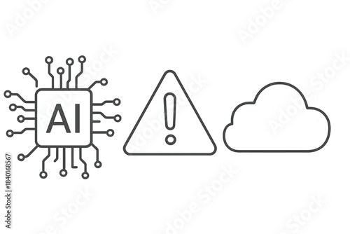 Artificial Intelligence chip warning sign and cloud data storage icons