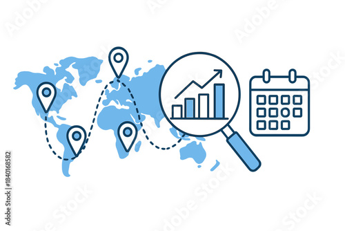 Global business analysis and strategic planning with worldwide location tracking and scheduling