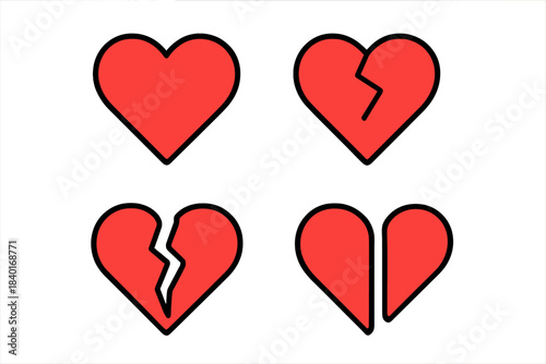 Red hearts depicting stages of love, from whole and healthy to cracked and completely broken