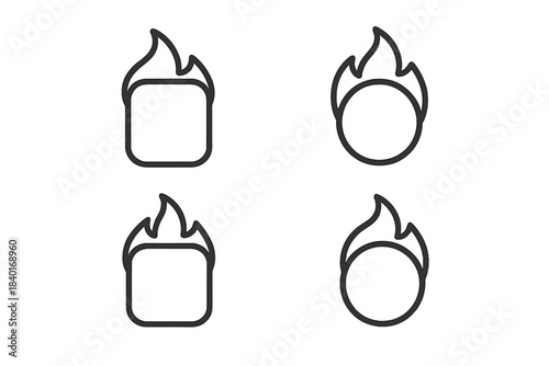 Minimalist outline icons collection featuring fire, flame, and heat symbols