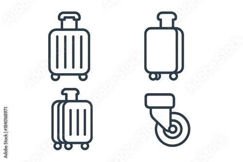 Minimalist design of travel baggage, wheeled suitcases, and rolling caster components