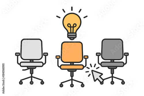 Illuminated lightbulb over a unique orange chair representing a bright idea