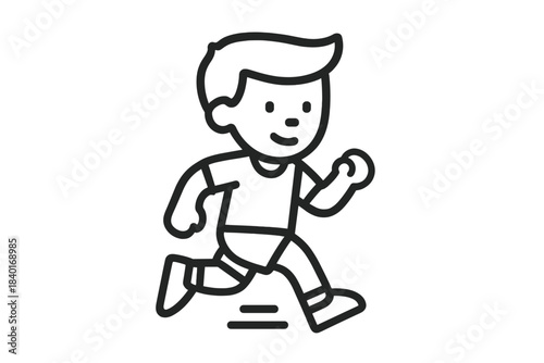 Energetic young boy running quickly depicted in a simple outline style