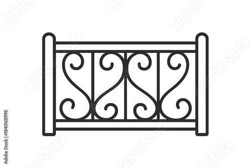 Decorative wrought iron railing section with ornate scrollwork hearts design
