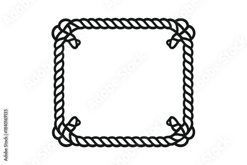 Simple nautical rope border frame with knotted corners isolated on white background