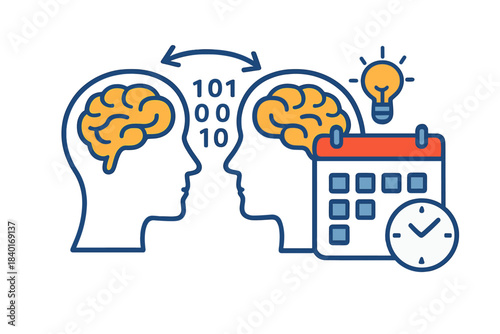 Human brains exchanging knowledge and data, symbolizing scheduling and time management