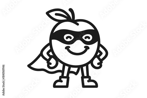 Cute cartoon character wearing a superhero mask and cape standing in a confident heroic pose