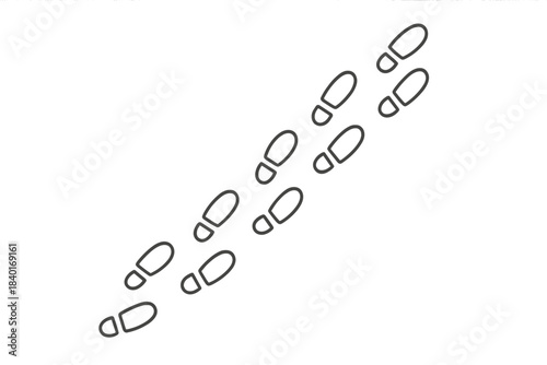 Simple outlined trail of human footprints or shoe prints moving diagonally