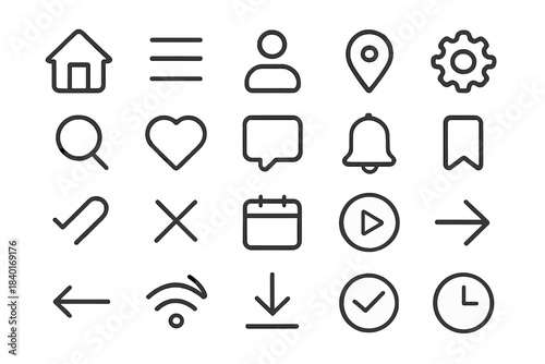 Essential modern user interface symbols for web and mobile app design
