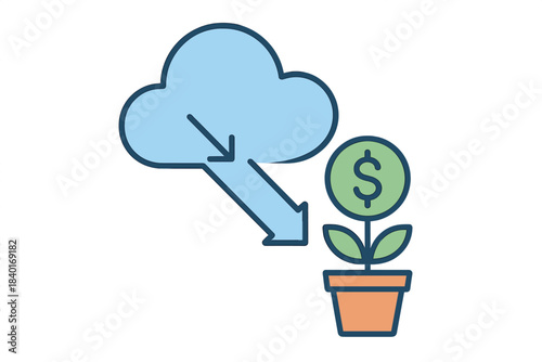 Cloud computing data flow leading to financial growth and digital investment success