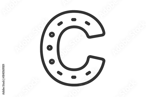 Simple outline drawing of a traditional lucky horseshoe symbol with nail holes