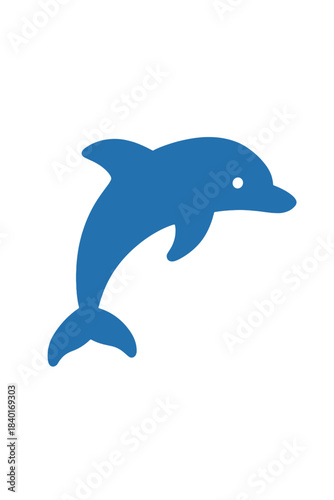 Blue dolphin silhouette jumping out of the water for marine life and ocean themes