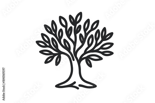 Minimalist black outline drawing of a leafy tree symbol
