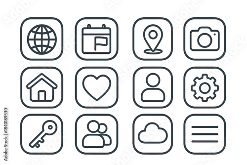 Set of essential line icons for user interface design and mobile applications