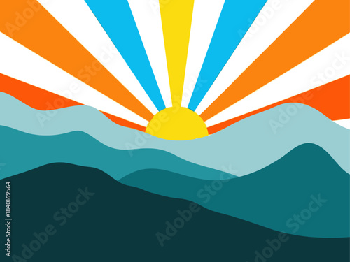 Sunrise Over Mountains Vector Landscape