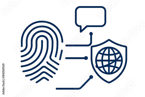 Biometric fingerprint scan linked to global data security and privacy protection system
