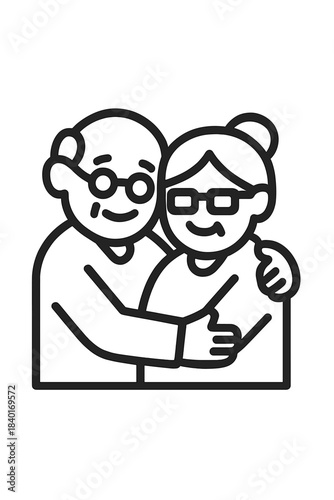 Loving elderly couple embracing tightly, symbolizing long-lasting marriage and deep affection