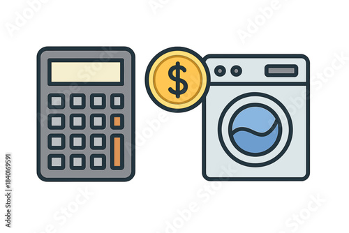 Calculating laundry costs and household appliance expenses with a calculator and washing machine icon