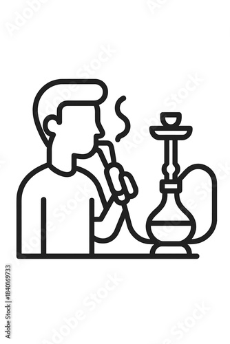 Minimalist outline of a person enjoying a hookah session with smoke rising from the pipe