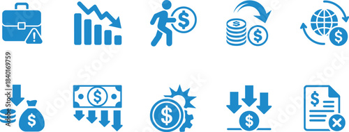 Financial and economic icons: money, markets, risk, loss, profit