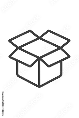 Minimalist design of an open cardboard box symbolizing delivery shipping or unpacking
