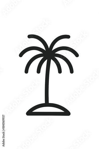 Minimalist black outline icon of a tropical palm tree standing on a small island