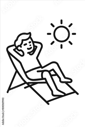 Man relaxing and sunbathing on a folding beach chair during summer vacation