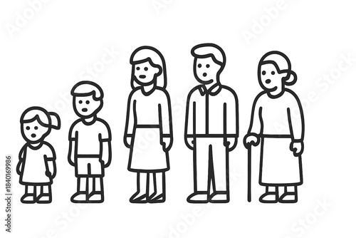 Five people representing different stages of human life from childhood to old age