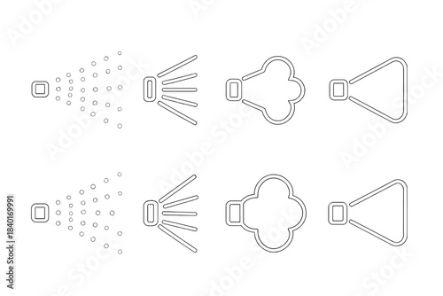 Collection of spray patterns and nozzle output shapes for cleaning or watering