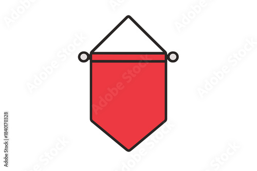 Minimalist red hanging pennant banner for achievement or announcement design