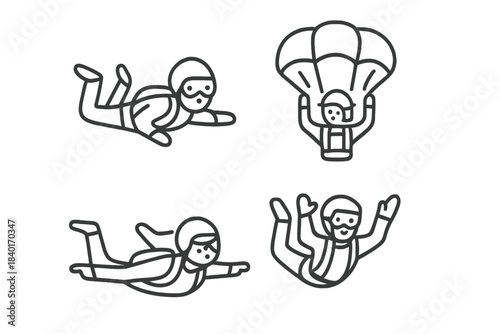 Skydivers in freefall and parachute deployment during extreme sport activity