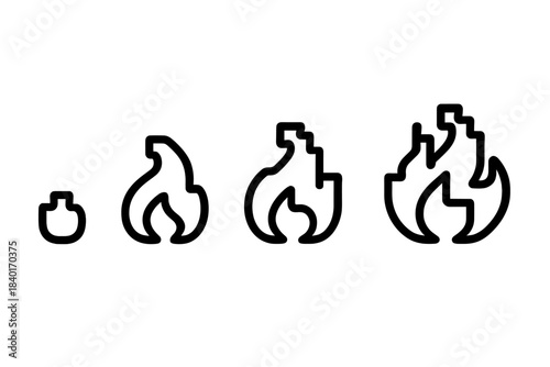 Simple line icons depicting fire progression and burning flames