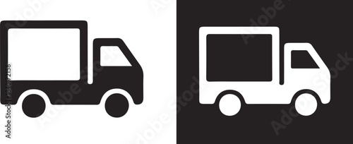Black truck icon isolated on white background. Delivery Truck icon. Express delivery trucks icon. Cargo vehicle and transportation symbols for logistics, shipping services, and freight.