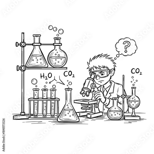 Young scientist conducting experiments with laboratory equipment  