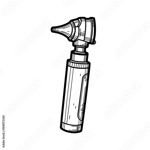 Otoscope illustrated in simple line art style on white background  