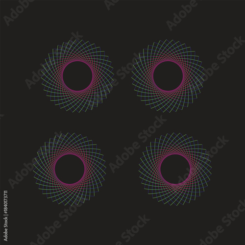 Geometric Circular Spirograph Patterns In A Four-Panel Modern Abstract Design