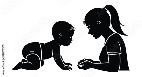 Children playing with a woman silhouette