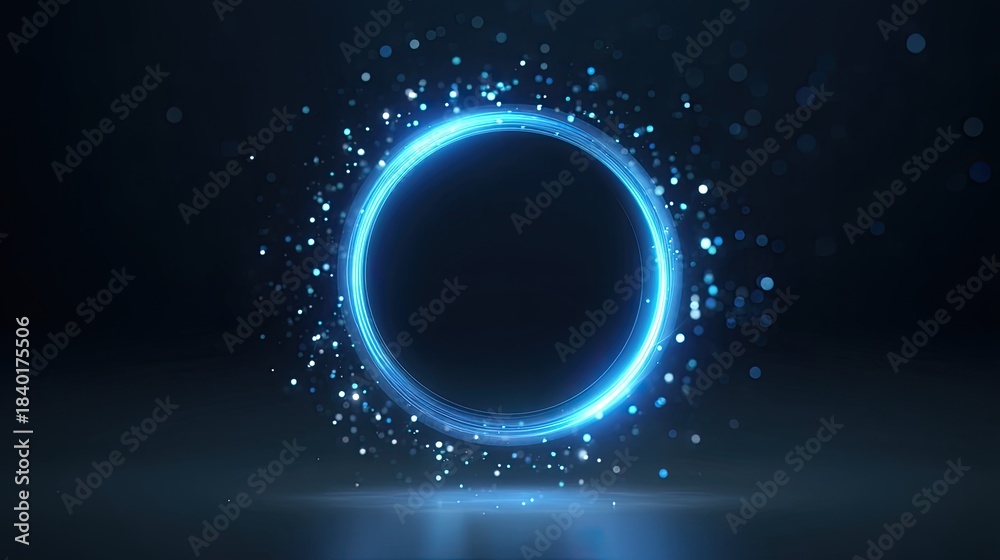 Obraz premium Glowing Blue Circle with Sparkles and Light Effects in Dark Background for Abstract and Modern Designs and Backgrounds