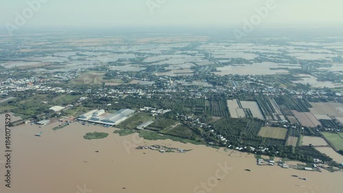 4K Drone Aerial of Mekong Long Xuyen City in Vietnam 